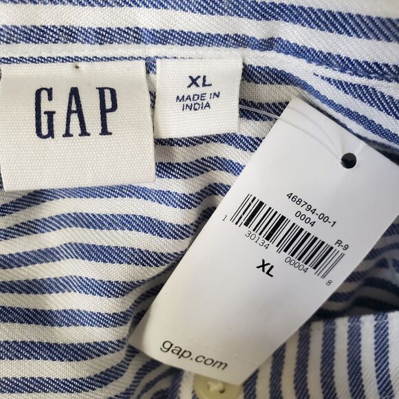 Gap Roll Cuff Shirt Dress Size XL White Blue Striped Tie Waist Button Up New - Picture 10 of 12